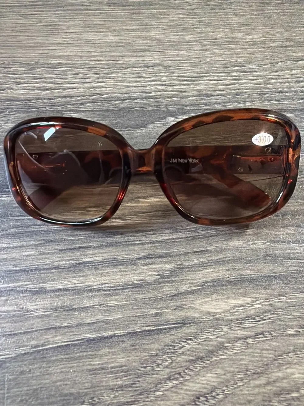 JM New York +3.00 Bifocal Reading Sunglasses Tortoise Brown Tint Oversized Women